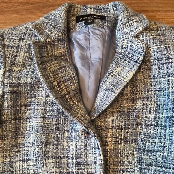 Jones New York Essentials Tweed Blazer Suit Jacket - Blue Size 6 Made in Canada - Picture 3 of 12